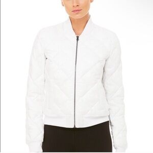 Alo Yoga Bomber Jacket Quilted White Zip Up Coat Reflective Sz M